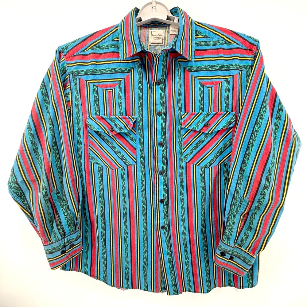 Western Plains Trading Co Shirt Mens Large Multicolor Striped Brushpopper Cotton - Picture 3 of 10